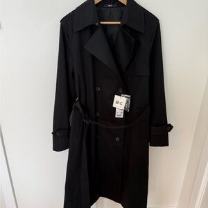 NWT - Uniqlo Double-Breasted Black Trench Coat